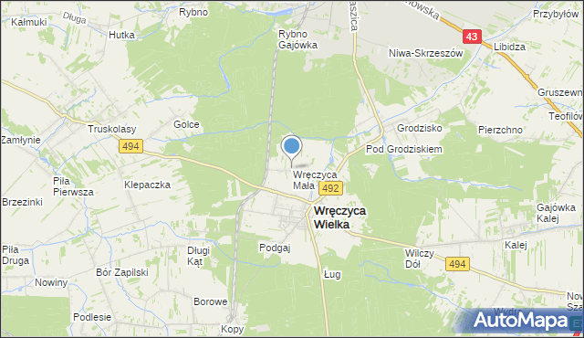 mapa Wręczyca Mała, Wręczyca Mała na mapie Targeo